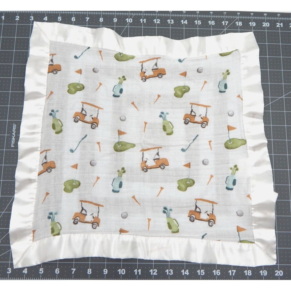 Lulujo Baby Blanket Golf Security Blanket Lovey Muslin Cotton Satin Edge 16 Inch